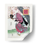 Mujer japonesa y flor de cerezo (1828) grabados vintage de madera con borde - Keisai Eisen | Cuadro decorativo de Canvas Lab