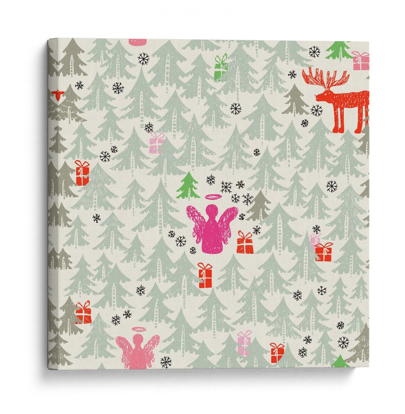 Patrón de ángel y renos de invierno de Navidad - Annick | Cuadro decorativo de Canvas Lab