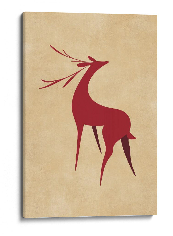 Ciervo retro estilizado rojo/marrón claro - Rosana Laiz Blursbyai | Cuadro decorativo de Canvas Lab