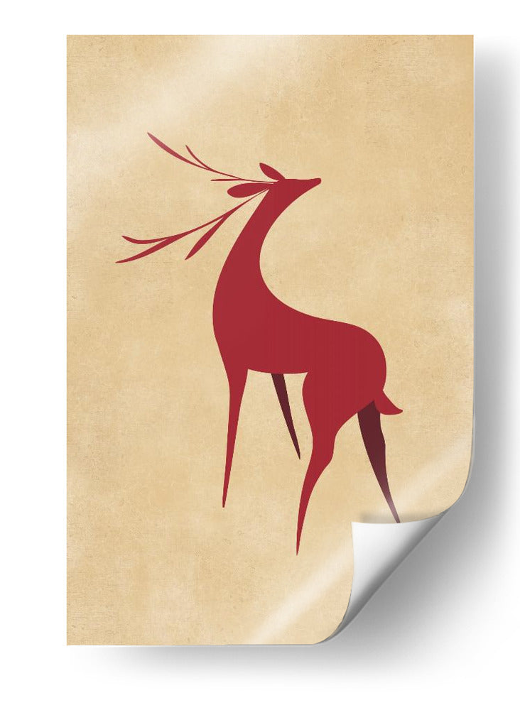 Ciervo retro estilizado rojo/marrón claro - Rosana Laiz Blursbyai | Cuadro decorativo de Canvas Lab