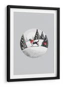 Escenas invernales: Perro festivo en la nieve con lazo rojo en el cuello y árboles de Navidad decorados 1 - casa cartissi | Cuadro decorativo de Canvas Lab