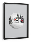 Escenas invernales: Perro festivo en la nieve con lazo rojo en el cuello y árboles de Navidad decorados 1 - casa cartissi | Cuadro decorativo de Canvas Lab