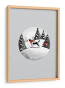 Escenas invernales: Perro festivo en la nieve con lazo rojo en el cuello y árboles de Navidad decorados 1 - casa cartissi | Cuadro decorativo de Canvas Lab
