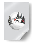 Escenas invernales: Perro festivo en la nieve con lazo rojo en el cuello y árboles de Navidad decorados 1 - casa cartissi | Cuadro decorativo de Canvas Lab