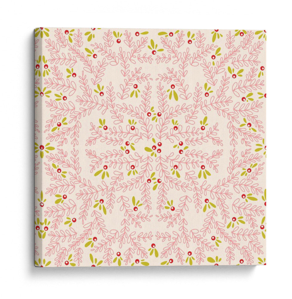 Maravilloso patrón rosa suave de ramas de alegría navideña - Annick | Cuadro decorativo de Canvas Lab