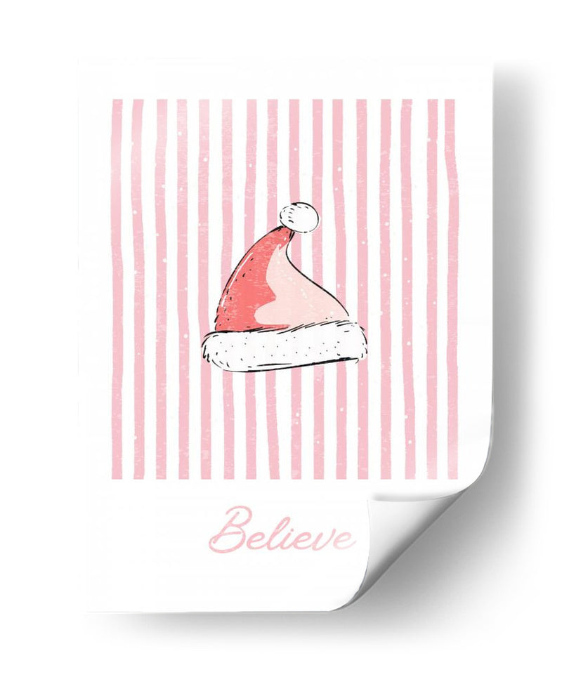 Gorro de Santa Believe - Rayas Rosas - Jolly and Dash | Cuadro decorativo de Canvas Lab
