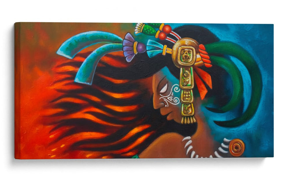 Cara Maya en rojo y azul II - Caperh | Cuadro decorativo de Canvas Lab