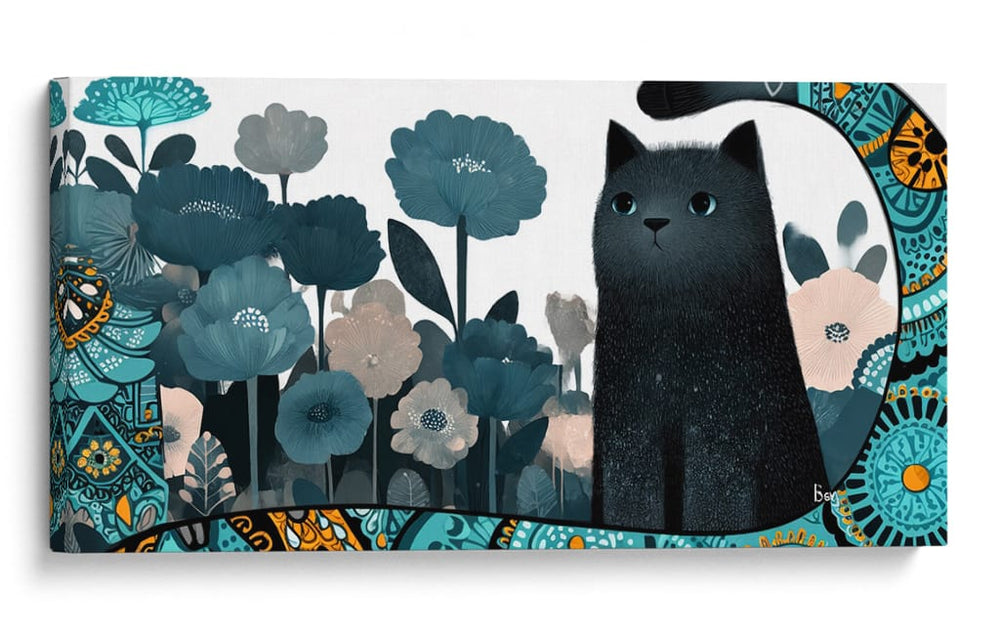 Gato Negro con Flores - Cecilia Flores | Cuadro decorativo de Canvas Lab