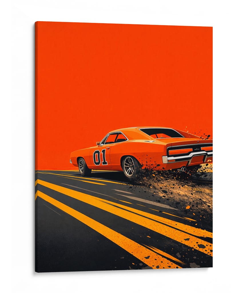“Furia Naranja sobre el Asfalto” - OctavioStudio88 | Cuadro decorativo de Canvas Lab