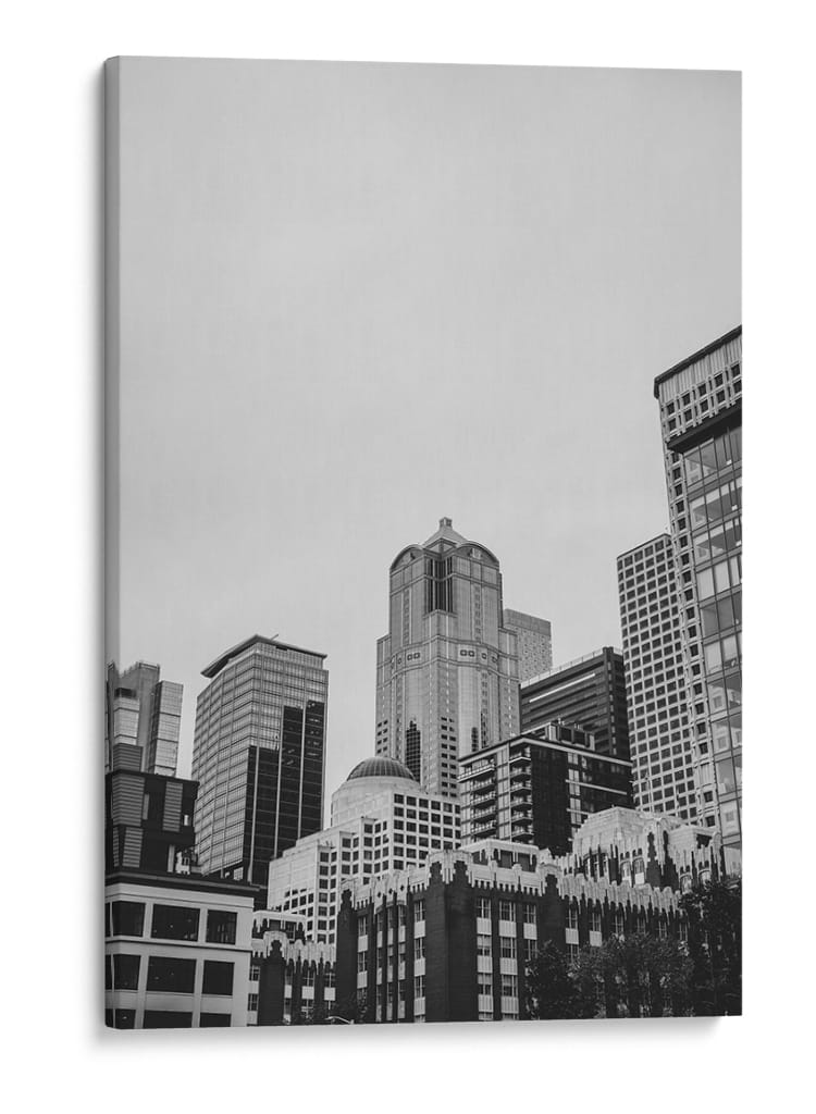 Skyline de Seattle - Blanco y Negro  - Wandering Pixels Co. | Cuadro decorativo de Canvas Lab