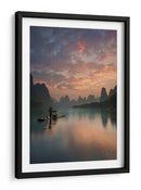 El pescador de cormoranes al amanecer en el río - Yan Zhang | Cuadro decorativo de Canvas Lab