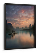 El pescador de cormoranes al amanecer en el río - Yan Zhang | Cuadro decorativo de Canvas Lab