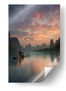 El pescador de cormoranes al amanecer en el río - Yan Zhang | Cuadro decorativo de Canvas Lab
