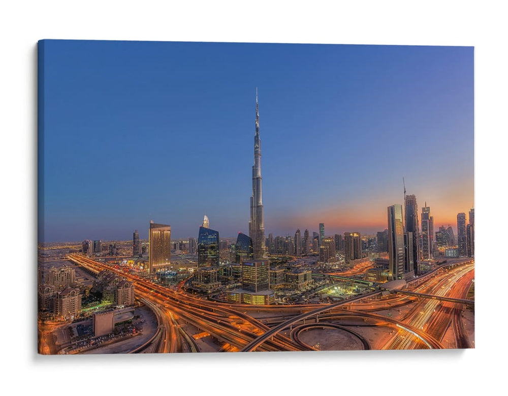 Horizonte nocturno de Dubái - Mohammad Rustam | Cuadro decorativo de Canvas Lab