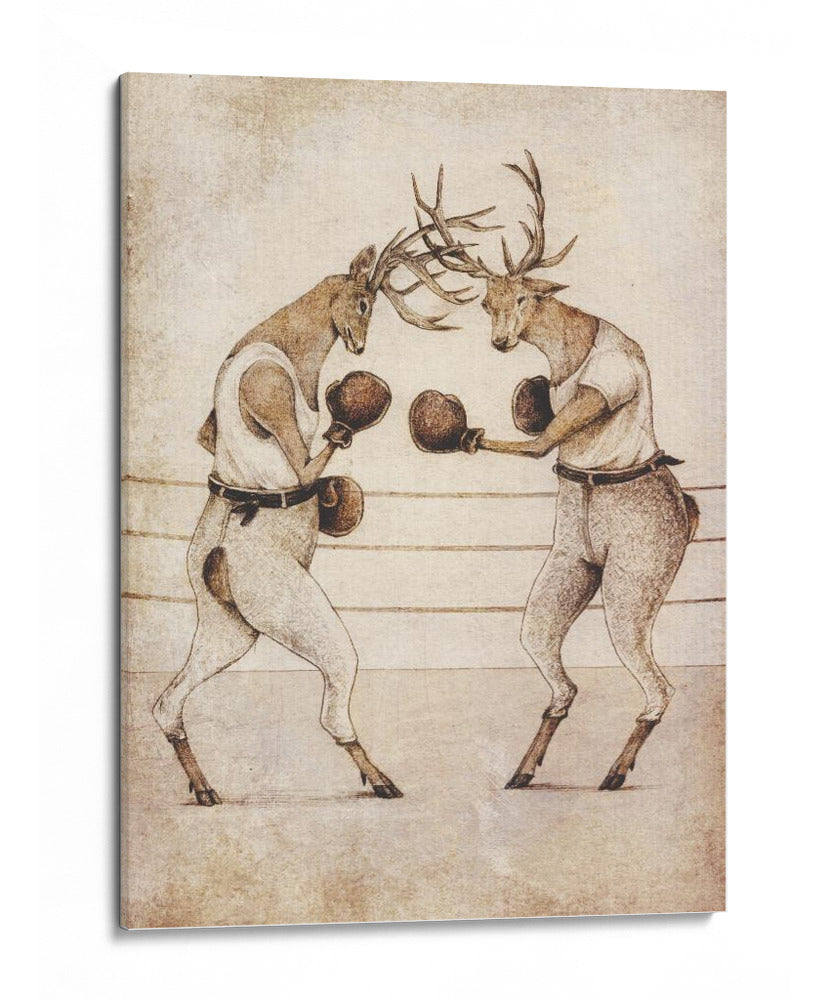 Pelea de venados al estilo Vintage - Mike Koubou | Cuadro decorativo de Canvas Lab