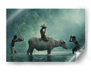 Niños chapoteando en el búfalo - Vichaya | Cuadro decorativo de Canvas Lab