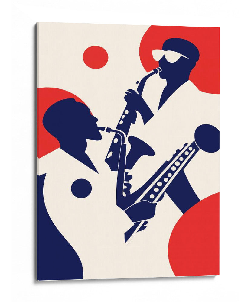 Siluetas de músicos tocando saxofones - Layla Oz | Cuadro decorativo de Canvas Lab