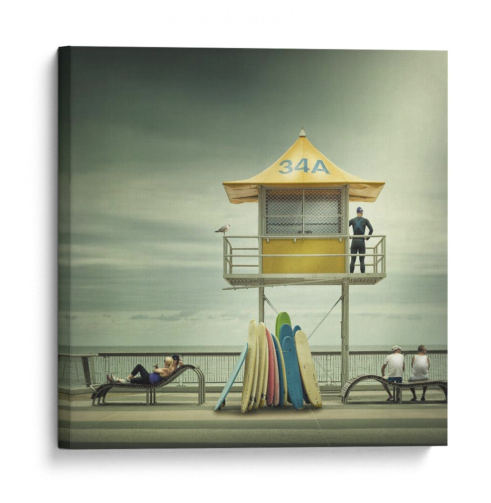 Torre amarilla de socorristas en la playa - Adrian Donoghue | Cuadro decorativo de Canvas Lab