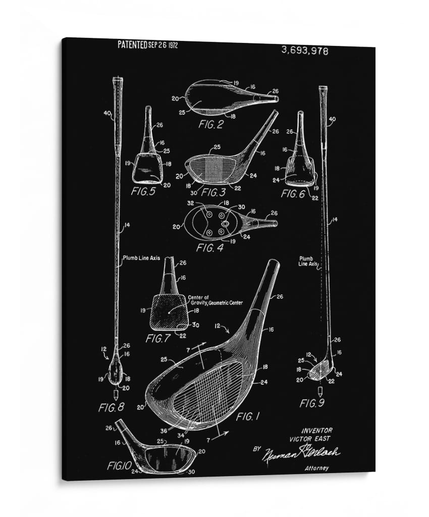 Dibujo de patente de palo de golf - Andreas Magnusson | Cuadro decorativo de Canvas Lab