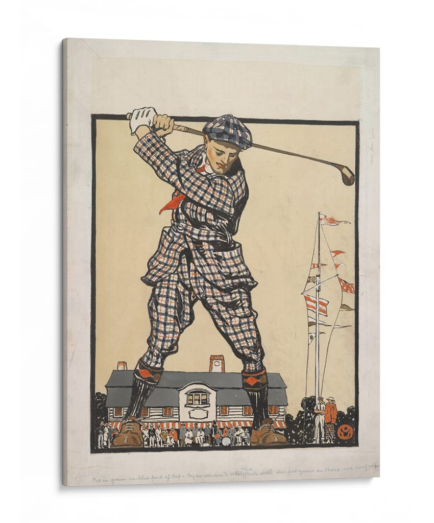 Hombre haciendo un swing con un palo de golf (1915) - Edward Penfield | Cuadro decorativo de Canvas Lab