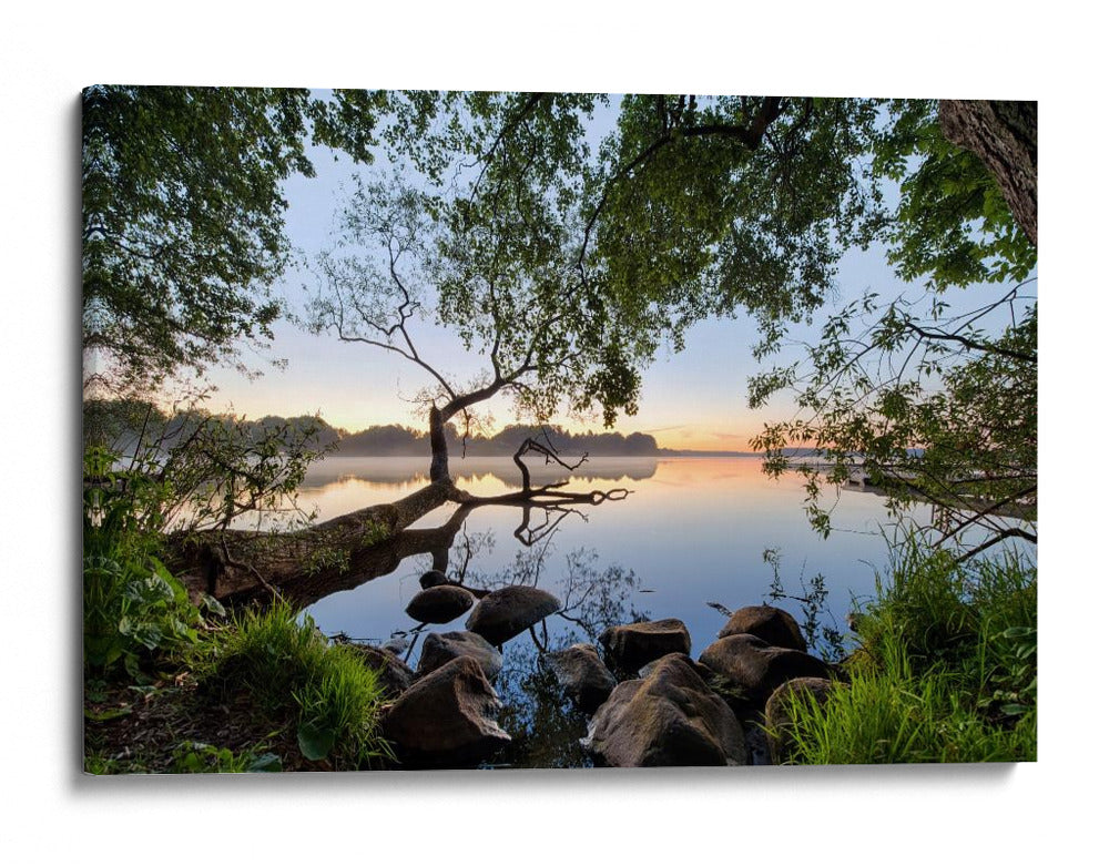 Amanecer de la mañana brumosa en el lago - Keller | Cuadro decorativo de Canvas Lab