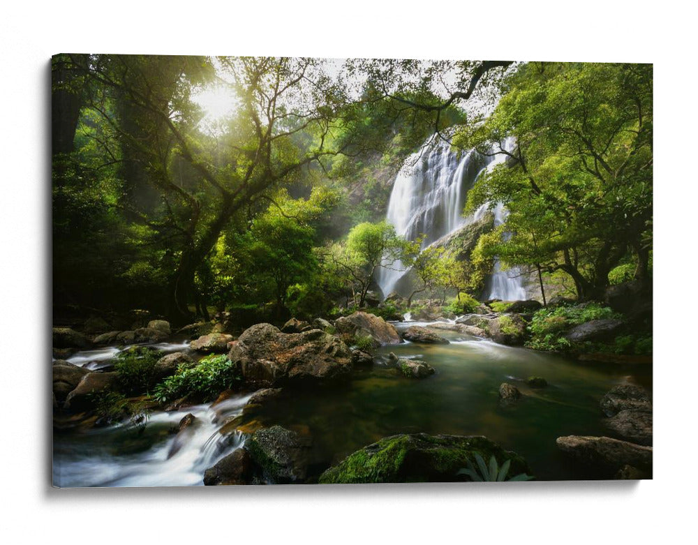 Cascada de la jungla iluminada por el sol - Woraphon Banchobdi | Cuadro decorativo de Canvas Lab