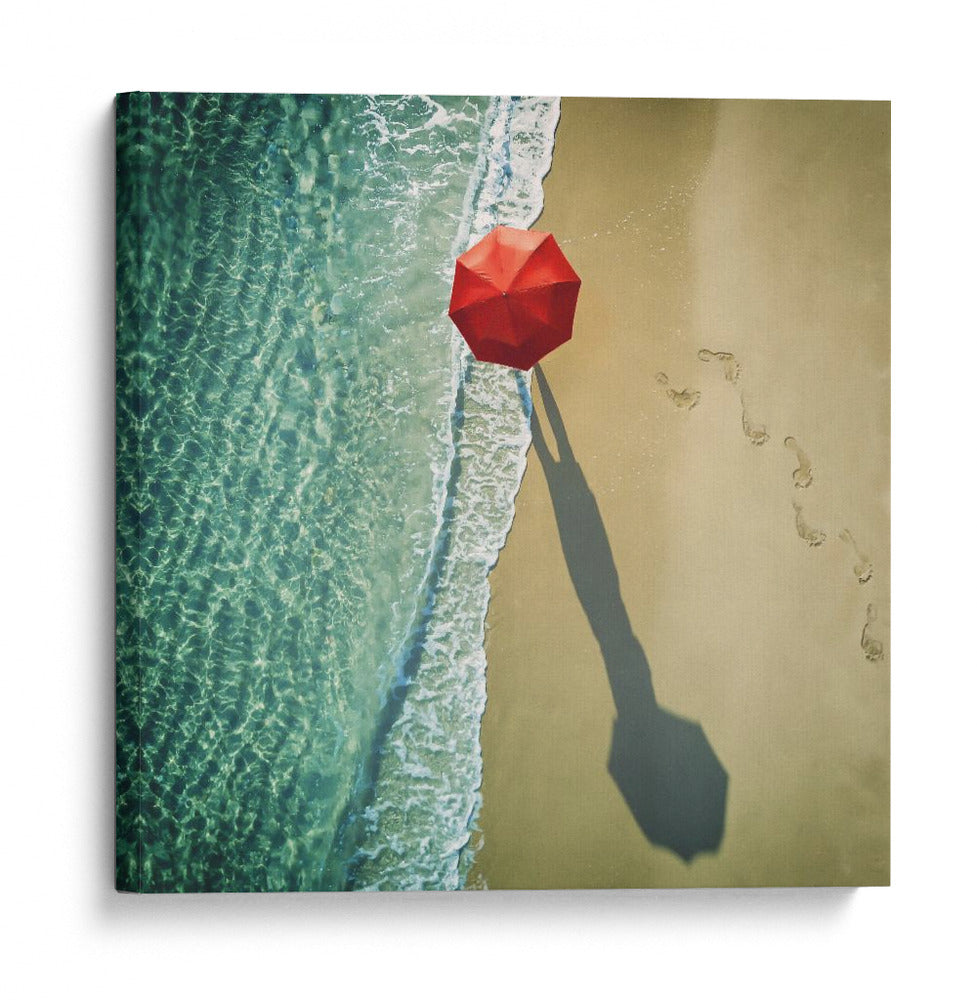 Paseo por la playa de la sombrilla roja - ambra | Cuadro decorativo de Canvas Lab