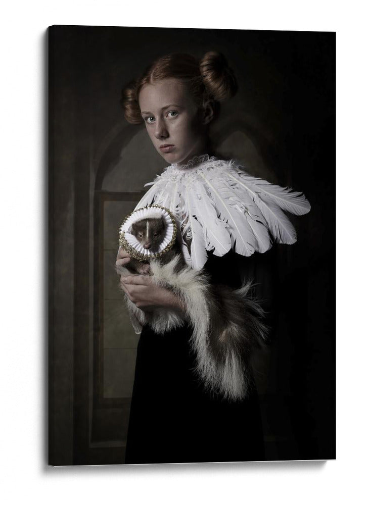 Retrato de una chica pelirroja y una mofeta - Carola Kayen-Mouthaan | Cuadro decorativo de Canvas Lab