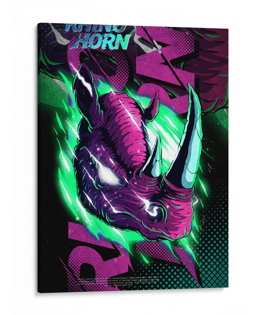 Furia de Neón Rinoceronte - Puffy Design | Cuadro decorativo de Canvas Lab