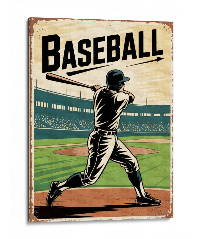 Béisbol clásico: afiche de litografía vintage con bateador - Andreas Magnusson | Cuadro decorativo de Canvas Lab