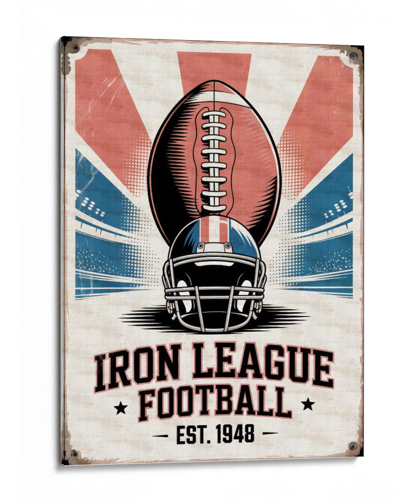Afiche de metal vintage: Iron League Football, Est. 1948 - Andreas Magnusson | Cuadro decorativo de Canvas Lab