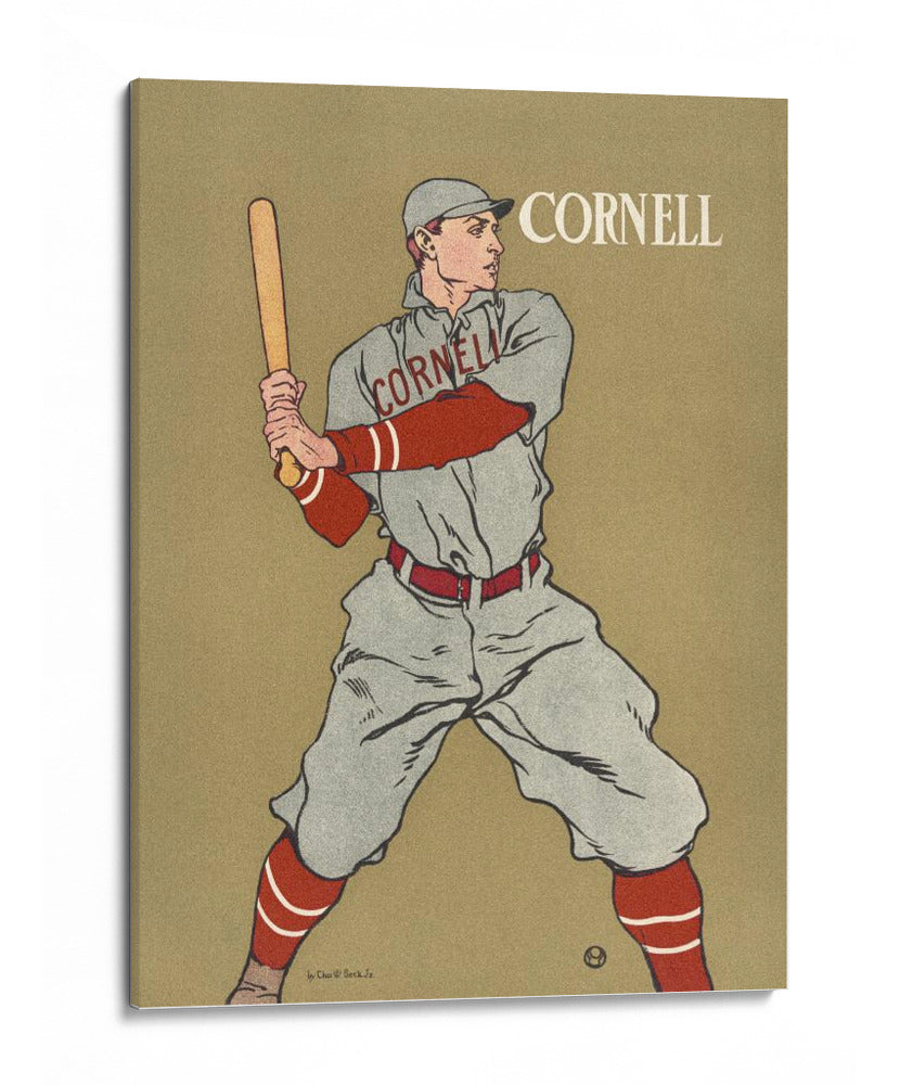 Dibujo antiguo de un jugador de béisbol sosteniendo un bate. - Edward Penfield | Cuadro decorativo de Canvas Lab