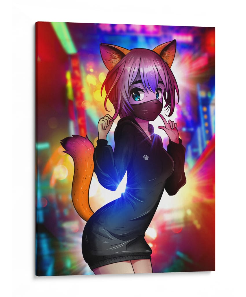 Neko de Neón - Puffy Design | Cuadro decorativo de Canvas Lab