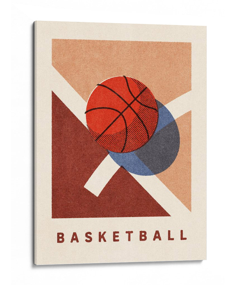 Rebote geométrico: un afiche retro de baloncesto de cancha minimalista - Daniel Coulmann | Cuadro decorativo de Canvas Lab
