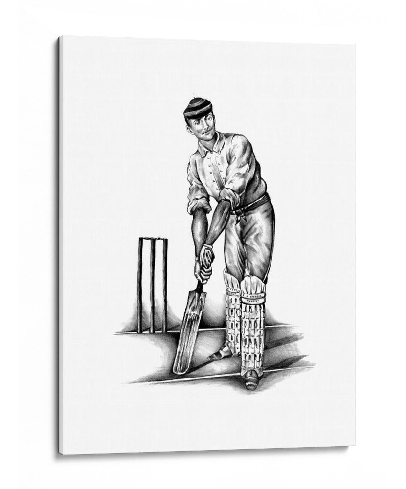 Boceto a lápiz de jugador de críquet clásico - Kulik | Cuadro decorativo de Canvas Lab