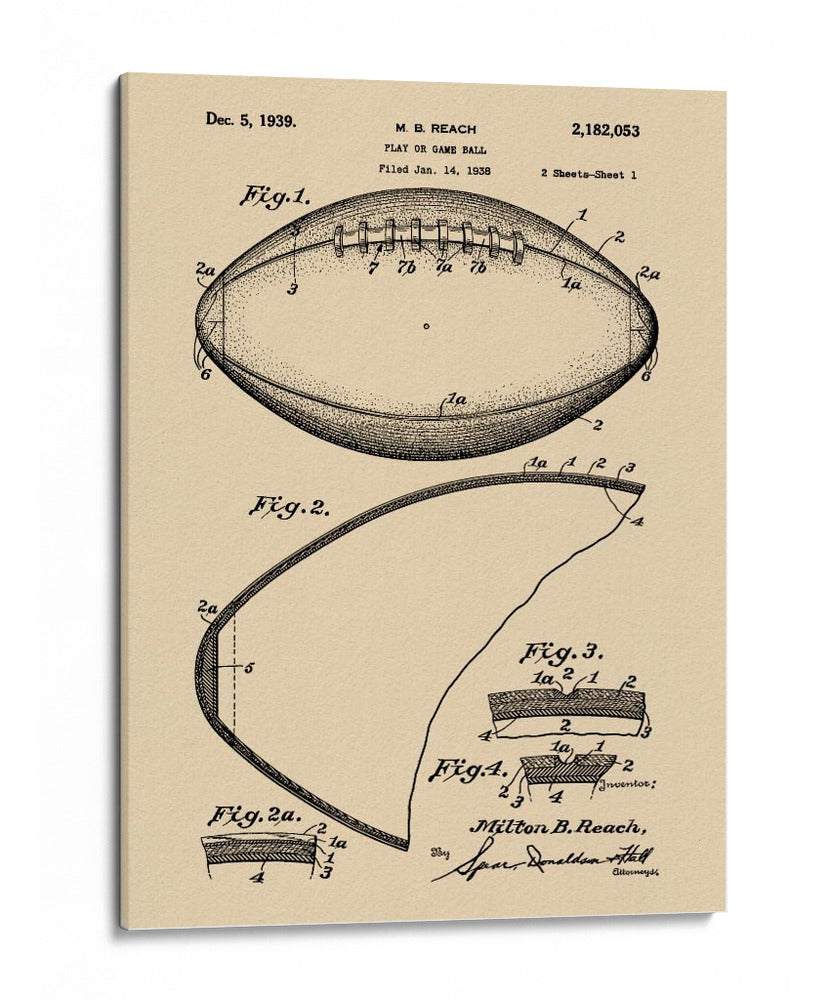 Patente de futbol americano antiguo - Andreas Magnusson | Cuadro decorativo de Canvas Lab