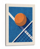 Perspectiva de cancha de tenis minimalista: pelota naranja y red - Daniel Coulmann | Cuadro decorativo de Canvas Lab