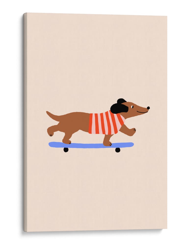 Perro salchicha patinando - Maren Gross | Cuadro decorativo de Canvas Lab