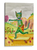 Pizza de patineta de gato verde - Sharyn Bursic | Cuadro decorativo de Canvas Lab