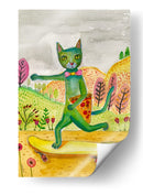 Pizza de patineta de gato verde - Sharyn Bursic | Cuadro decorativo de Canvas Lab