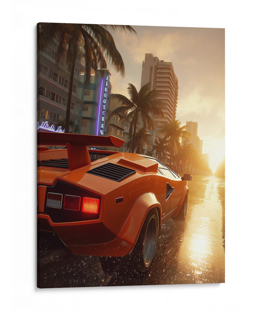 Atardecer de Neón: Lamborghini Countach - Sae Art | Cuadro decorativo de Canvas Lab