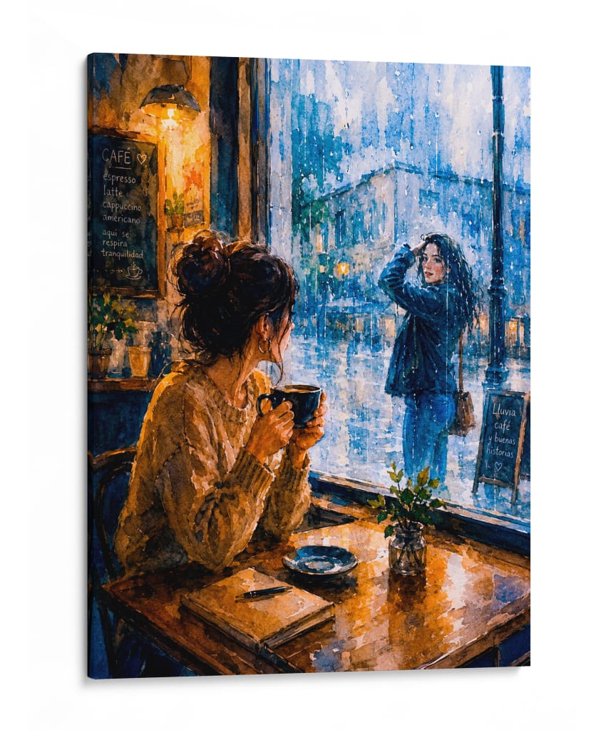 Café, lluvia y buenas historias - Donaldo Meda  | Cuadro decorativo de Canvas Lab
