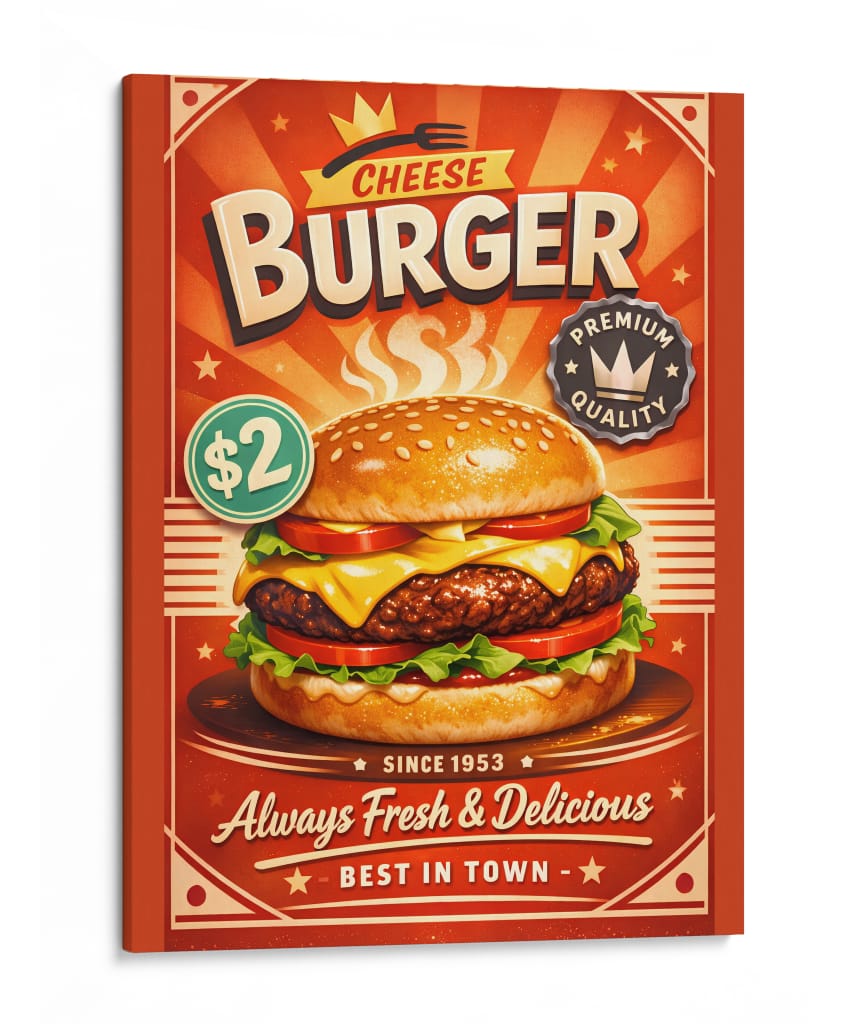 Hamburguesa con queso de estilo retro - Vicky Hanggara | Cuadro decorativo de Canvas Lab