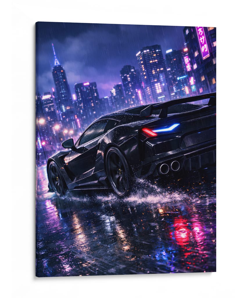 Paisagem urbana Carro preto Neon - Vicky Hanggara | Cuadro decorativo de Canvas Lab