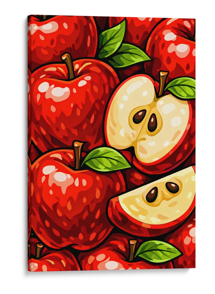 Ilustração de maçãs vermelhas vibrantes com folhas e fatias - Vicky Hanggara | Cuadro decorativo de Canvas Lab