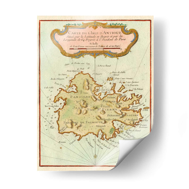 Mapa Petite De La Isla De Antigua | Cuadro decorativo de Canvas Lab