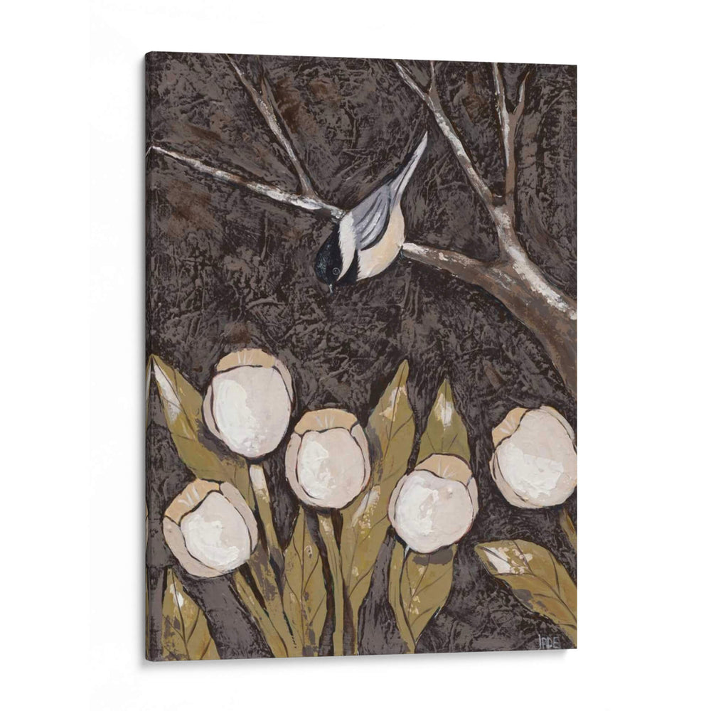 Chickadee Y Tulipanes Ii - Jade Reynolds | Cuadro decorativo de Canvas Lab