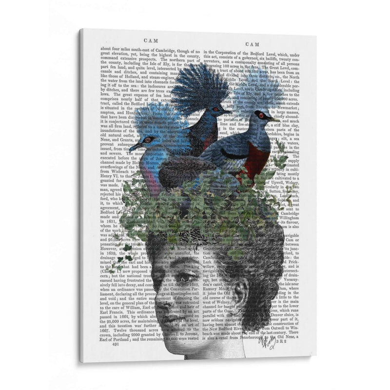 Mujer Con Pájaros Azules En La Cabeza - Fab Funky | Cuadro decorativo de Canvas Lab