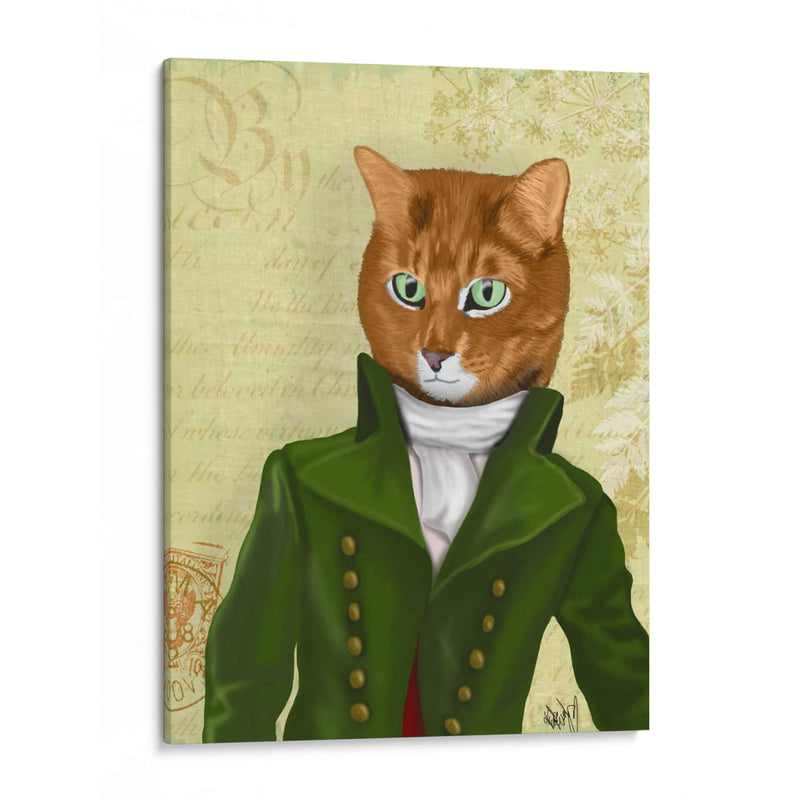 Gato De Jengibre En Abrigo Verde - Fab Funky | Cuadro decorativo de Canvas Lab