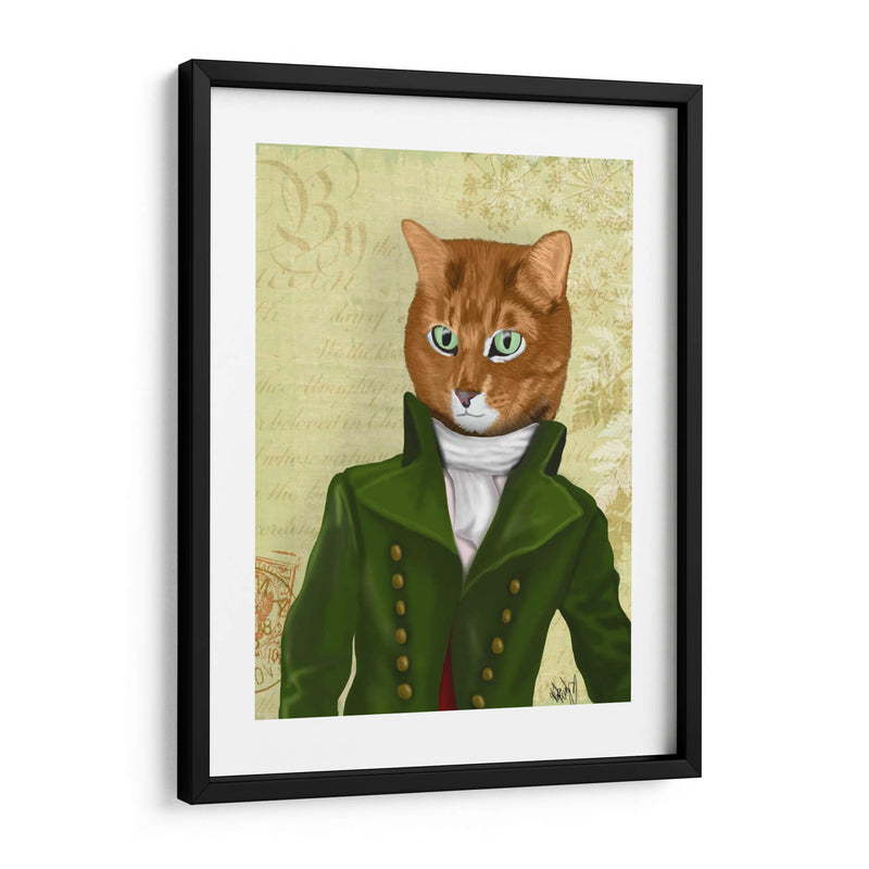 Gato De Jengibre En Abrigo Verde - Fab Funky | Cuadro decorativo de Canvas Lab